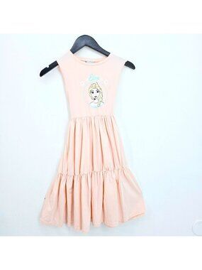 Disney Frozen Elsa Peach Tiered Sleeveless Maxi Dress Girls Size 12